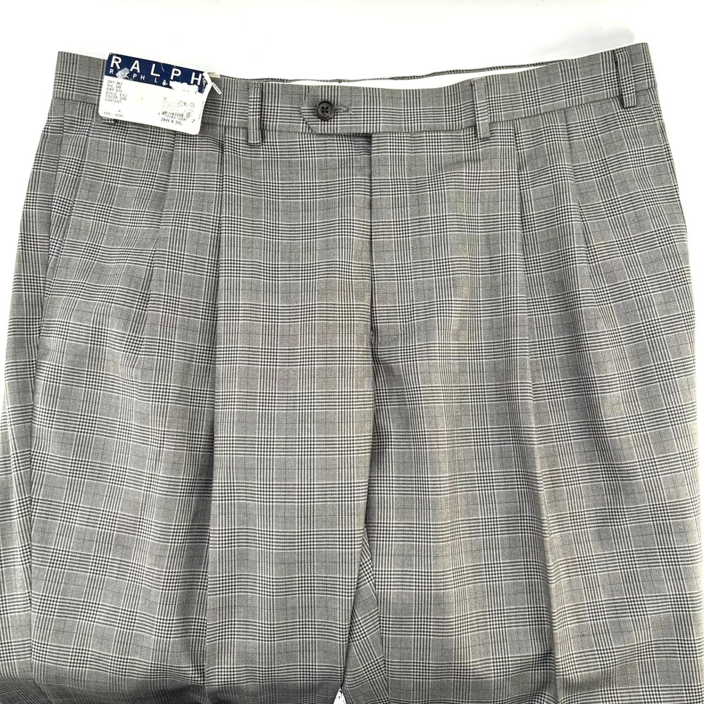 RALPH Ralph Lauren Men 38x30 Grey Glen Plaid Pleated Front Cuffed Dress PantsNWT